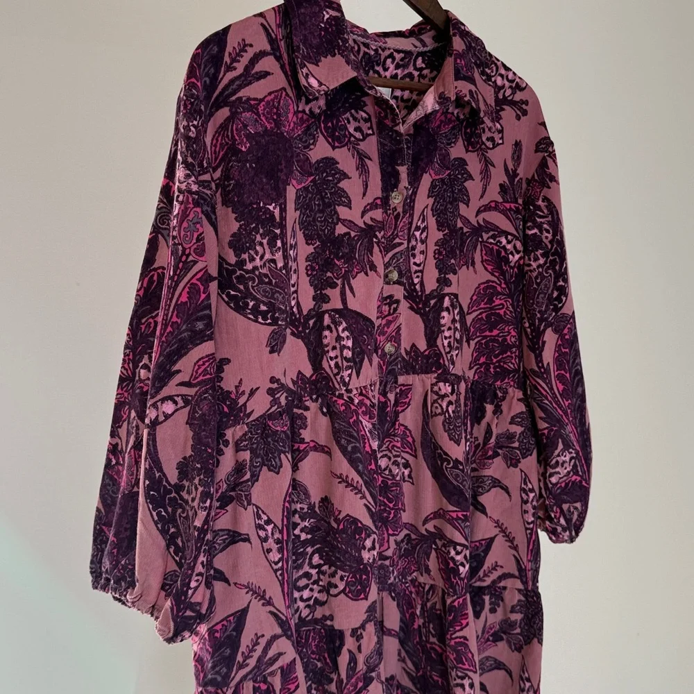 Anthropologie The Bettina Corduroy Tiered Mini Shirt Dress by Maeve. Size M - Picture 8 of 11